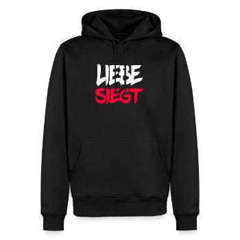 Liebe Siegt - Männer Premium Bio Hoodie - Schwarz - Vorne - Nico (187cm)