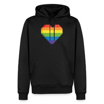 Pixel Heart, Love, Rainbow, Gay, Pride - Sweat à capuche Premium bio Homme - noir - Devant - Nico (187cm)