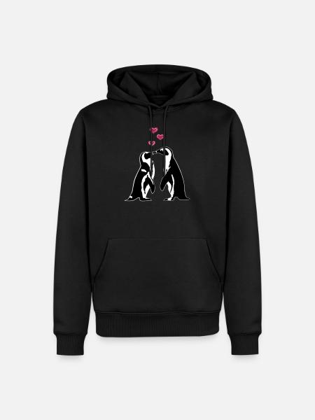 Verliebte Pinguine - Männer Premium Bio Hoodie - Schwarz
