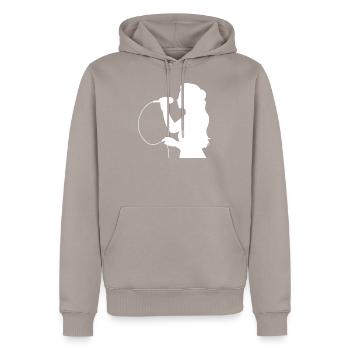 singer - Men’s Premium Organic Hoodie - taupe - Front - Nico (187cm)