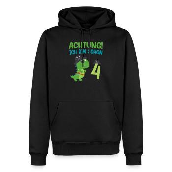 Ich bin 4 Jahre alt Dino Geburtstagsgeschenk - Männer Premium Bio Hoodie - Schwarz - Vorne - Nico (187cm)