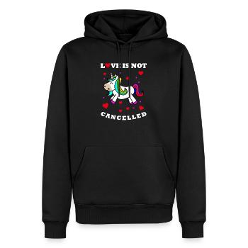 Love is not cancelled Valentin Licorne - Sweat à capuche Premium bio Homme - noir - Devant - Nico (187cm)