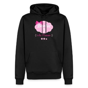 Annonce grossesse originale, bientôt 3 à la maison - Sweat à capuche Premium bio Homme - noir - Devant - Nico (187cm)