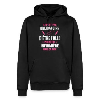 folle et infirmière / cadeau humour infirmière - Sweat à capuche Premium bio Homme - noir - Devant - Nico (187cm)