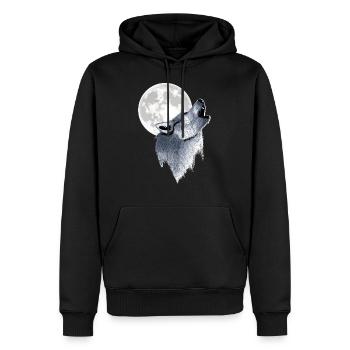 Heulender Wolf Vollmond Mond - Männer Premium Bio Hoodie - Schwarz - Vorne - Nico (187cm)