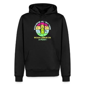 Woah We're Half Way There, Woah Lemon on a Pear! - - Men’s Premium Organic Hoodie - black - Front - Nico (187cm)