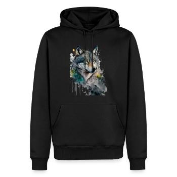 Wolf Aquarelles Art Peinture Aquarelle - Sweat à capuche Premium bio Homme - noir - Devant - Nico (187cm)