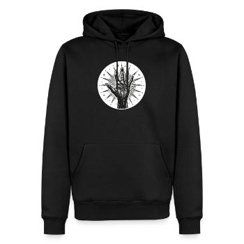 Sternhand mit Blitzen - Männer Premium Bio Hoodie - Schwarz - Vorne - Nico (187cm)