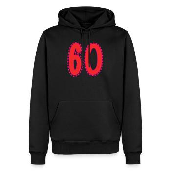 60. 60 ANS. 60e ANNIVERSAIRE. ANNIVERSAIRE 60 ANS. - Sweat à capuche Premium bio Homme - noir - Devant - Nico (187cm)