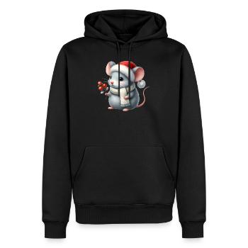 Souris mignonne avec chapeau de Père Noël et branche de baie - Sweat à capuche Premium bio Homme - noir - Devant - Nico (187cm)