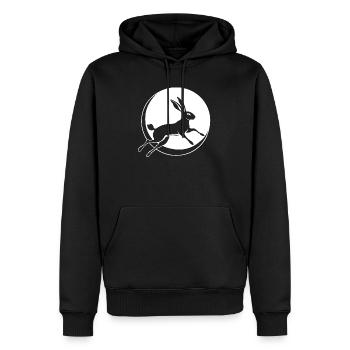 Lapin avec Lune Ostara Pleine Lune - Sweat à capuche Premium bio Homme - noir - Devant - Nico (187cm)