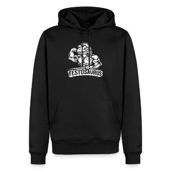 Testosaurus – The Muscular Cybersaurus - Men’s Premium Organic Hoodie - black - Front - Nico (187cm)