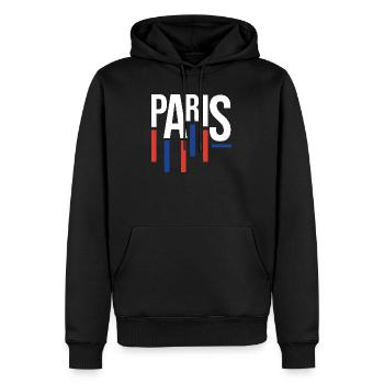 Pariser Typografie mit Flaggenakzenten - Männer Premium Bio Hoodie - Schwarz - Vorne - Nico (187cm)