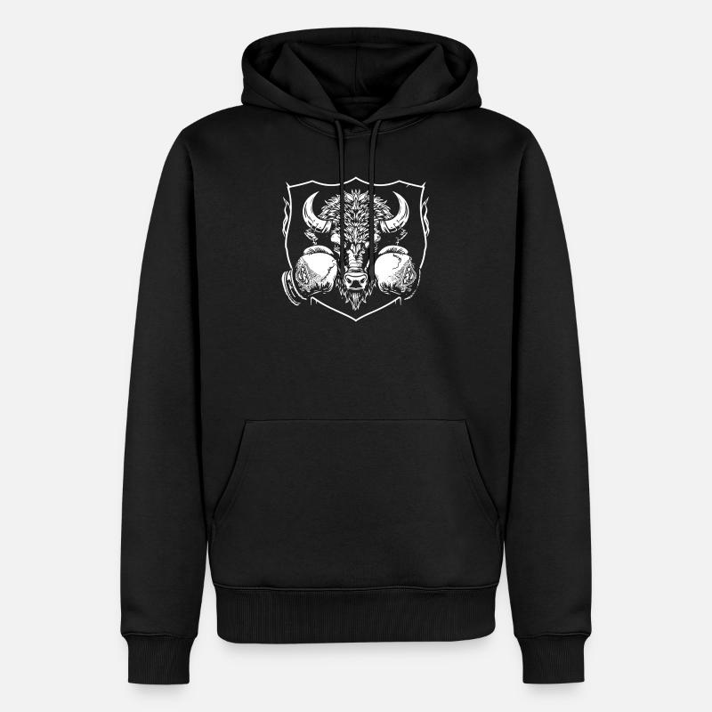bison-boxer - Männer Premium Bio Hoodie - Schwarz