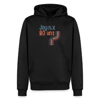 Design Anniversaire 80 Ans Arc-en-ciel - Sweat à capuche Premium bio Homme - noir - Devant - Nico (187cm)