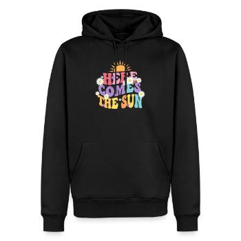 HERE COMES THE SUN Sun & Flowers Trend - Männer Premium Bio Hoodie - Schwarz - Vorne - Nico (187cm)