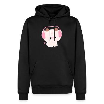 Niedliche Kuh mit Kopfhörern Illustration - Männer Premium Bio Hoodie - Schwarz - Vorne - Nico (187cm)