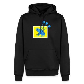 Lustiges DARTS und PFEILGIFTFROSCH Design - Männer Premium Bio Hoodie - Schwarz - Vorne - Nico (187cm)
