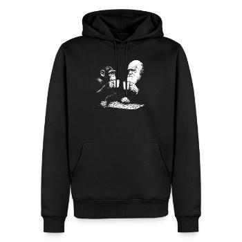 Darwin und der Affe trinken Kaffee - Männer Premium Bio Hoodie - Schwarz - Vorne - Nico (187cm)