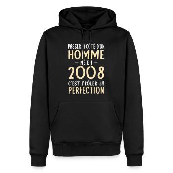 Né en 2008 – Frôler la perfection  - Sweat à capuche Premium bio Homme - noir - Devant - Nico (187cm)