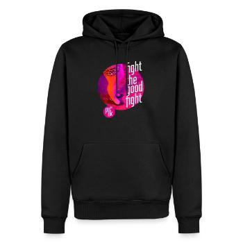 ThinkBick_Fight_the_good_fight_2026_4 - Männer Premium Bio Hoodie - Schwarz - Vorne - Nico (187cm)