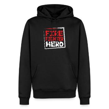 POMPIER-HÉROS - Sweat à capuche Premium bio Homme - noir - Devant - Nico (187cm)