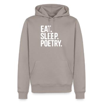 Eat Sleep Poetry Tee - Men’s Premium Organic Hoodie - taupe - Front - Nico (187cm)
