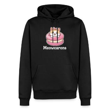 Motif mignons de Miaoucarons avec chat et macaron - Sweat à capuche Premium bio Homme - noir - Devant - Nico (187cm)