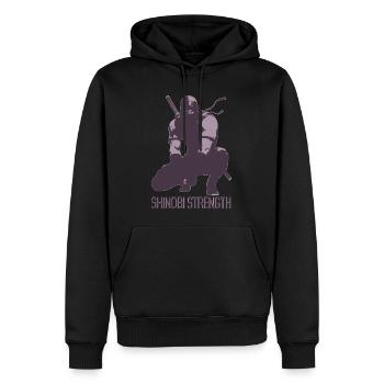 Shinobi Strength Anime Gym Shirt – Ninja Workout  - Men’s Premium Organic Hoodie - black - Front - Nico (187cm)