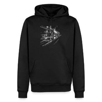 Croquis du train - Sweat à capuche Premium bio Homme - noir - Devant - Nico (187cm)