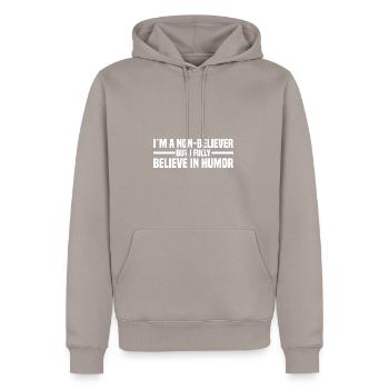Atheismus - Männer Premium Bio Hoodie - Taupe - Vorne - Nico (187cm)
