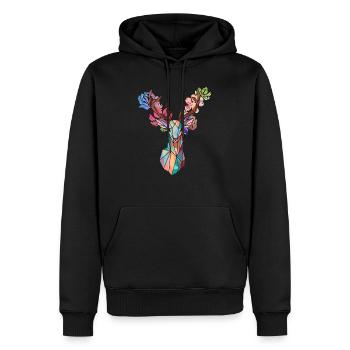 Cerf fleuri - Sweat à capuche Premium bio Homme - noir - Devant - Nico (187cm)