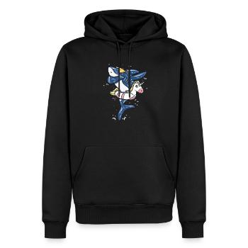Anniversaire de cadeau de vacances licorne requin tamponner - Sweat à capuche Premium bio Homme - noir - Devant - Nico (187cm)