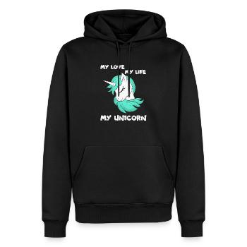 Einhorn - Licorne - Unicorn - Männer Premium Bio Hoodie - Schwarz - Vorne - Nico (187cm)
