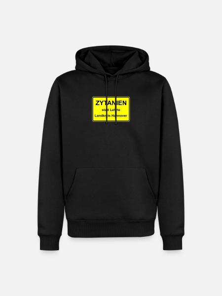 Cytias town sign front - Men’s Premium Organic Hoodie - black