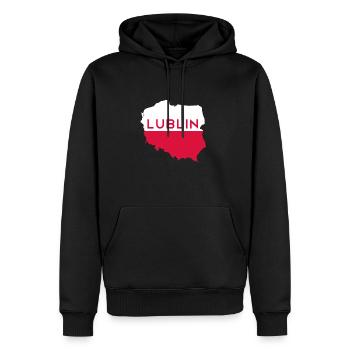 Lublin, Pologne, Pologne - Sweat à capuche Premium bio Homme - noir - Devant - Nico (187cm)