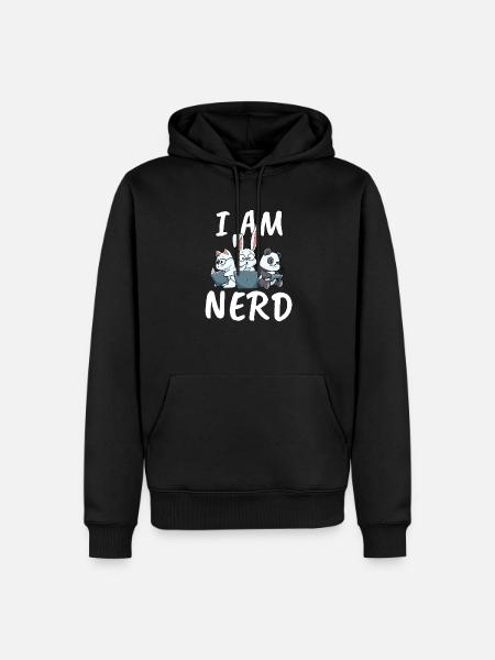Nerd Lesen Videospiel Internet Hase Katze Panda - Männer Premium Bio Hoodie - Schwarz