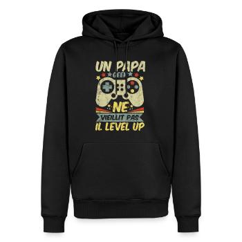 Un Papa geek ne vieillit pas il level up - Sweat à capuche Premium bio Homme - noir - Devant - Nico (187cm)