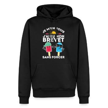 Je M'en Fous J'ai Eu Mon Brevet Sans Forcer 2024 - Sweat à capuche Premium bio Homme - noir - Devant - Nico (187cm)