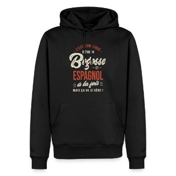 Espagnol Bogosse Cadeau Humour Espagne - Sweat à capuche Premium bio Homme - noir - Devant - Nico (187cm)