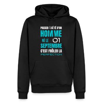 Anniversaire pour homme né le 1er septembre - Sweat à capuche Premium bio Homme - noir - Devant - Nico (187cm)