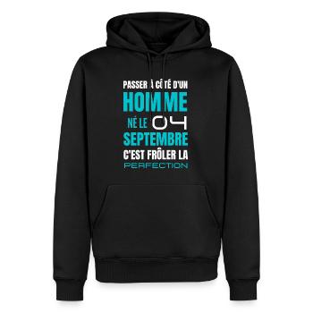 Anniversaire pour homme né le 4 septembre - Sweat à capuche Premium bio Homme - noir - Devant - Nico (187cm)