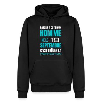 Anniversaire pour homme né le 18 septembre - Sweat à capuche Premium bio Homme - noir - Devant - Nico (187cm)