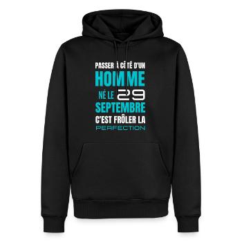 Anniversaire pour homme né le 29 septembre - Sweat à capuche Premium bio Homme - noir - Devant - Nico (187cm)