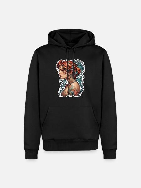 Woman / pretty / portrait / tattoo / model - Men’s Premium Organic Hoodie - black