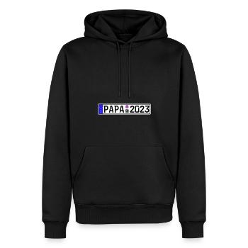 Papa 2023 Vater werden Nummernschild - Männer Premium Bio Hoodie - Schwarz - Vorne - Nico (187cm)