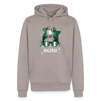 Nigéria - Sweat à capuche Premium bio Homme - taupe - Devant - Nico (187cm)