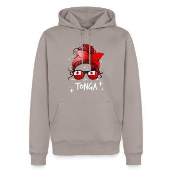 Tonga - Sweat à capuche Premium bio Homme - taupe - Devant - Nico (187cm)