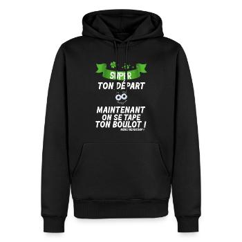 Collègue Part Pas ! Cadeau Humour Départ Collègue - Sweat à capuche Premium bio Homme - noir - Devant - Nico (187cm)