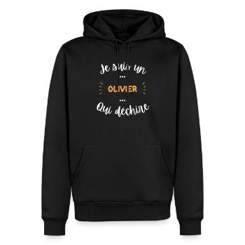 je suis un olivier qui déchire - Sweat à capuche Premium bio Homme - noir - Devant - Nico (187cm)